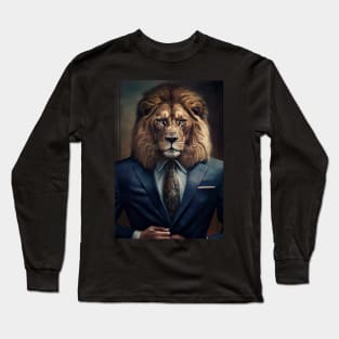 Portrait of a Handsome Lion wearing a suit Long Sleeve T-Shirt